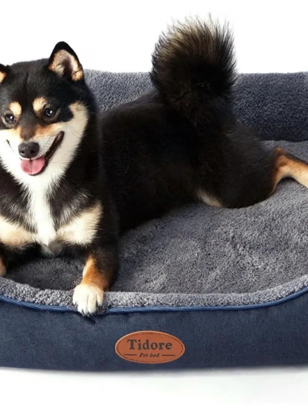 Plush Gray & Navy Dog Bed — Cozy Removable Cushion